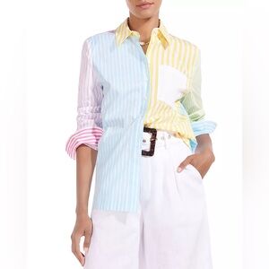 STAUD Martha Mixed Stripe Stretch Cotton Button-up